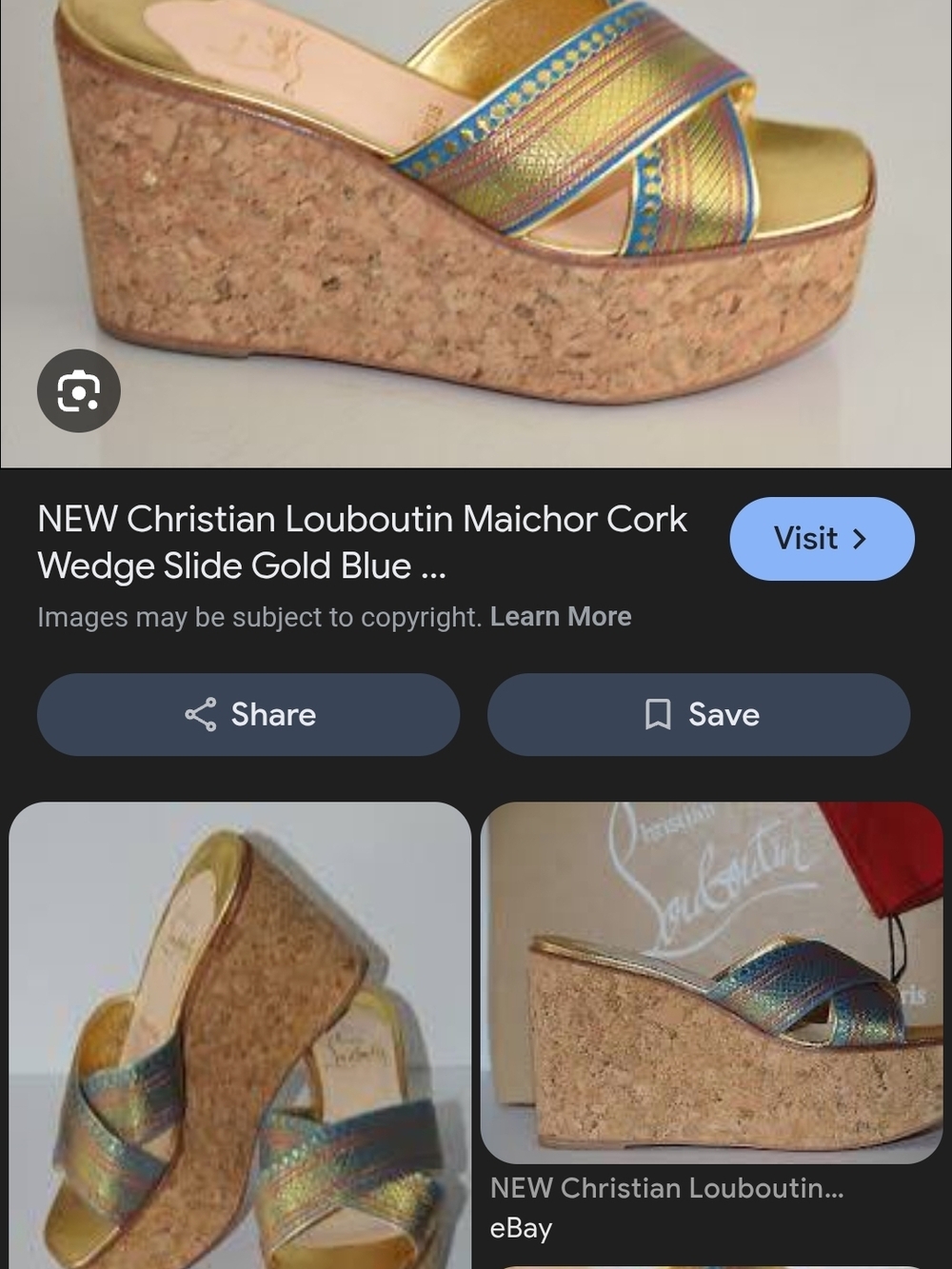 Christian Louboutin Metallic Multicolor Maichor Cork Platform Wedge Sandals 38.5 - Picture 10 of 10